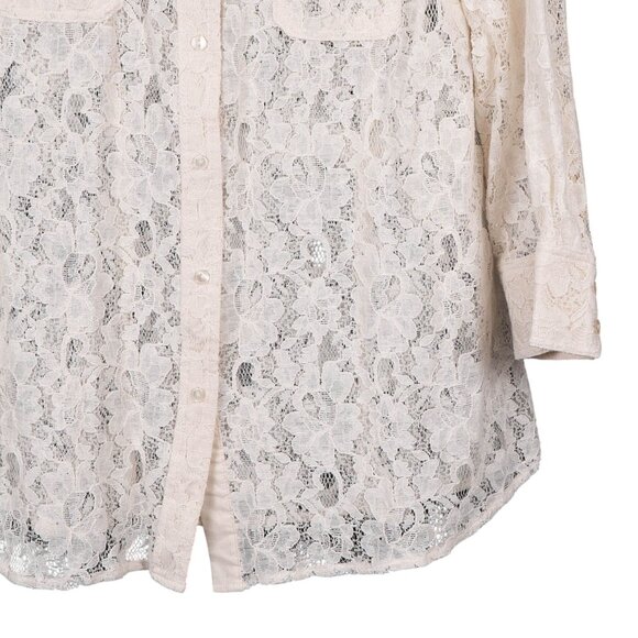 Cato Button Up Lace Shirt XL Womens Pockets Off White Cotton Blend 3/4 Sleeves - Picture 3 of 7